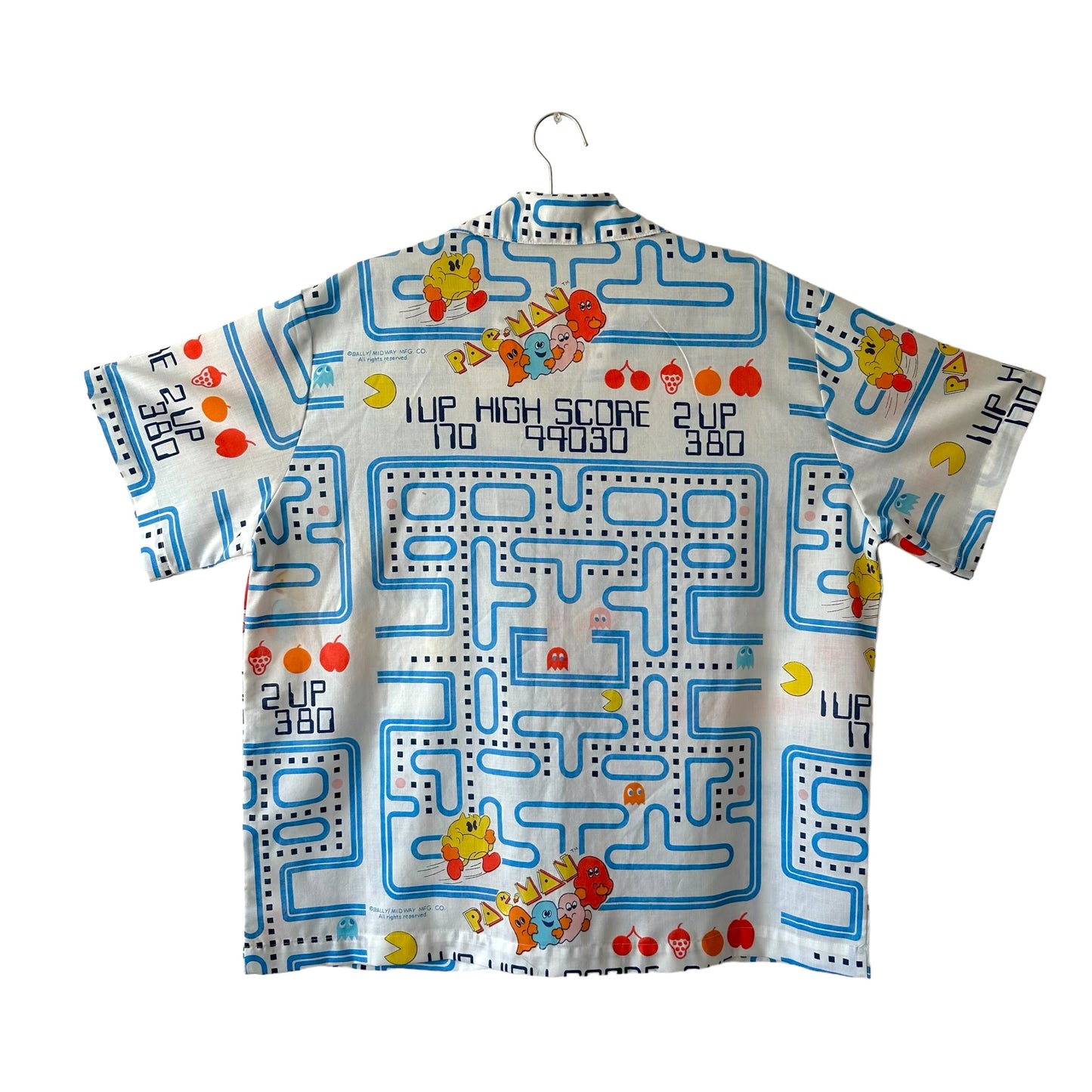 Camp shirt upcycled fr vintage Pac-Man fabric - 2XL
