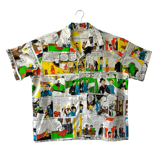 Camp shirt upcycled fr Little Orphan Annie fabric- 2XL