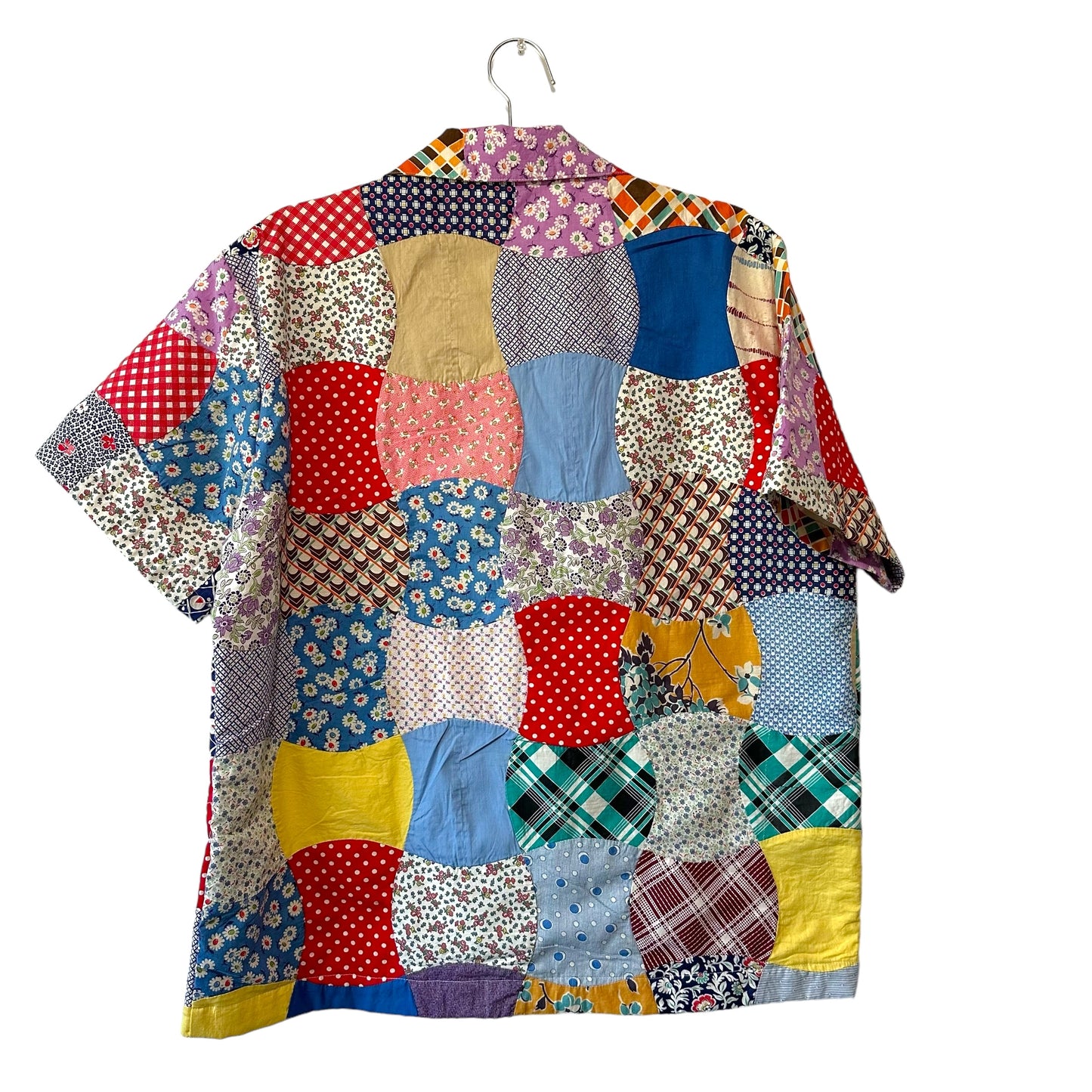 Camp shirt patchwork ‘Apple Core’ quilt top - XL