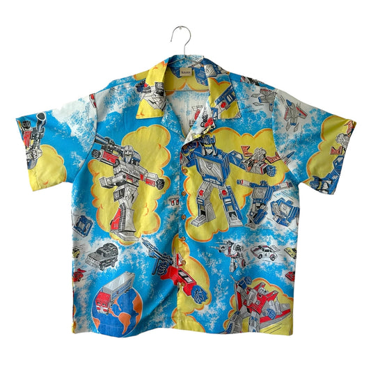 Camp shirt upcycled fr vintage 1984 Transformers fabric - 2XL