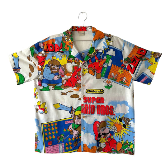 Camp shirt upcycled fr vintage 1988 Nintendo fabric - XL