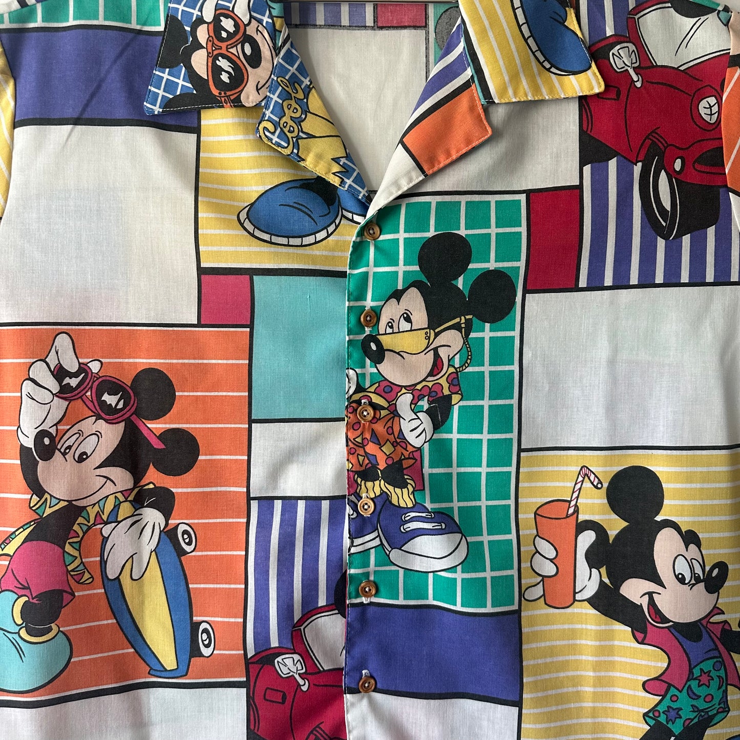 Camp Shirt Upcycled fr vintage Disney’s Mickey Mouse fabric - 2XL