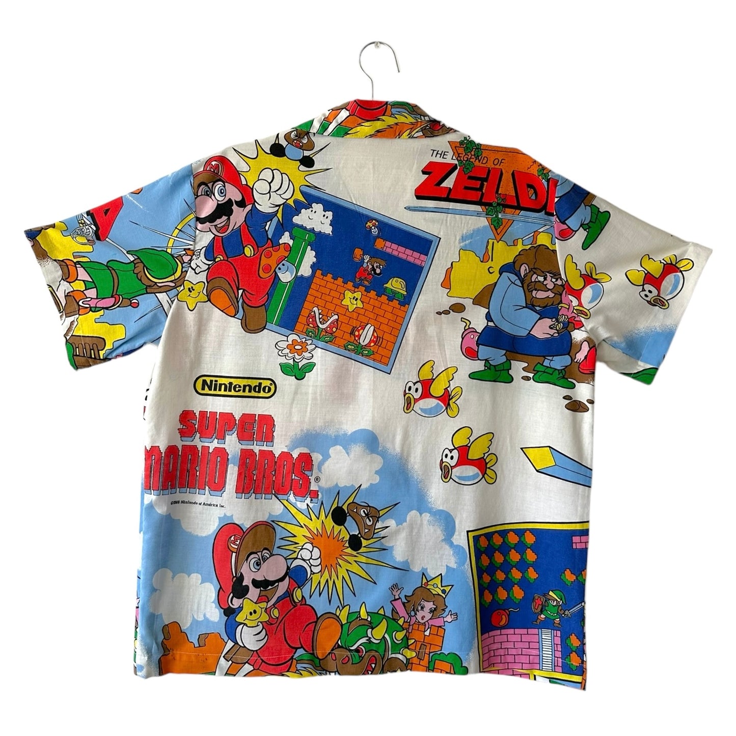 Camp shirt upcycled fr vintage 1988 Nintendo fabric - XL