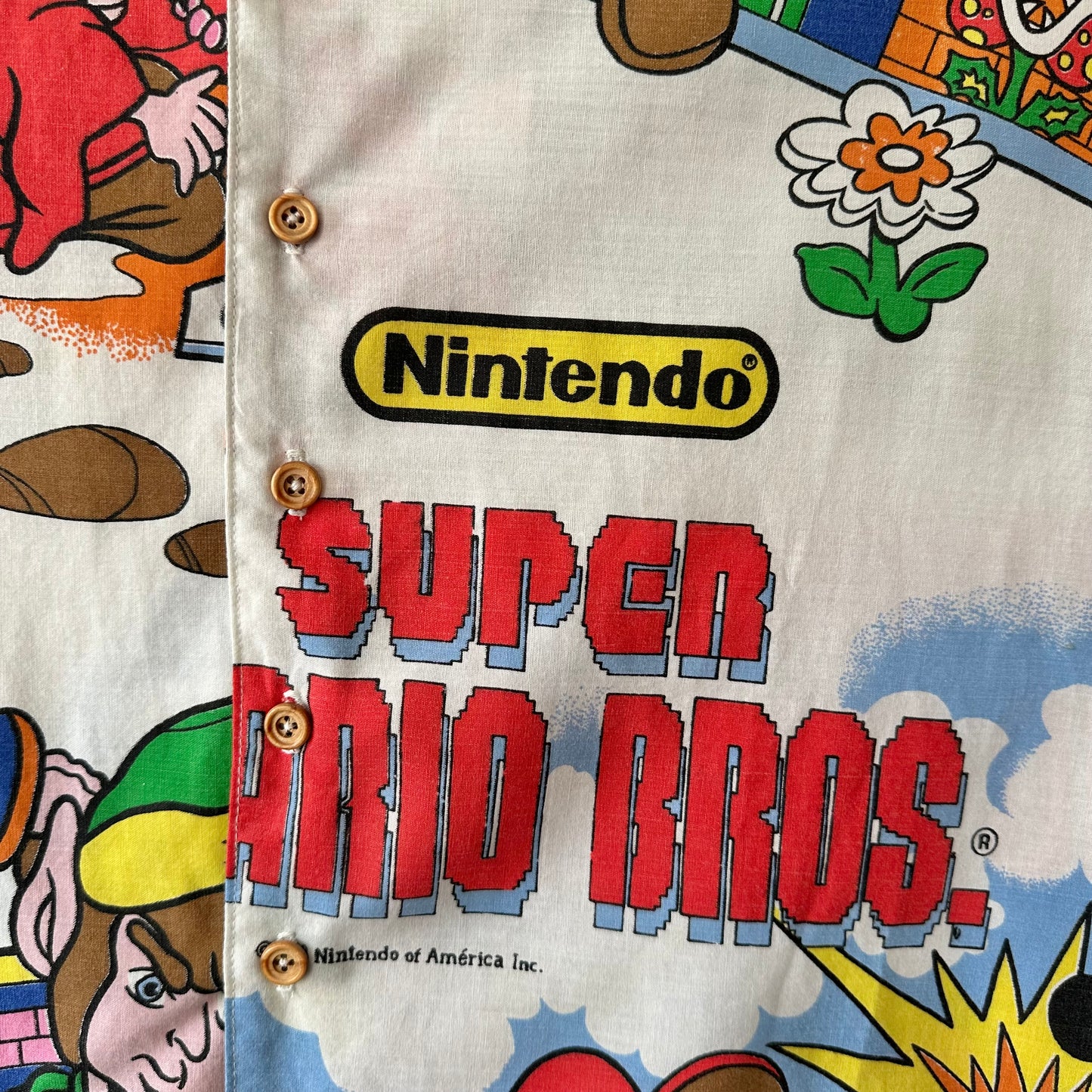 Camp shirt upcycled fr vintage 1988 Nintendo fabric - XL