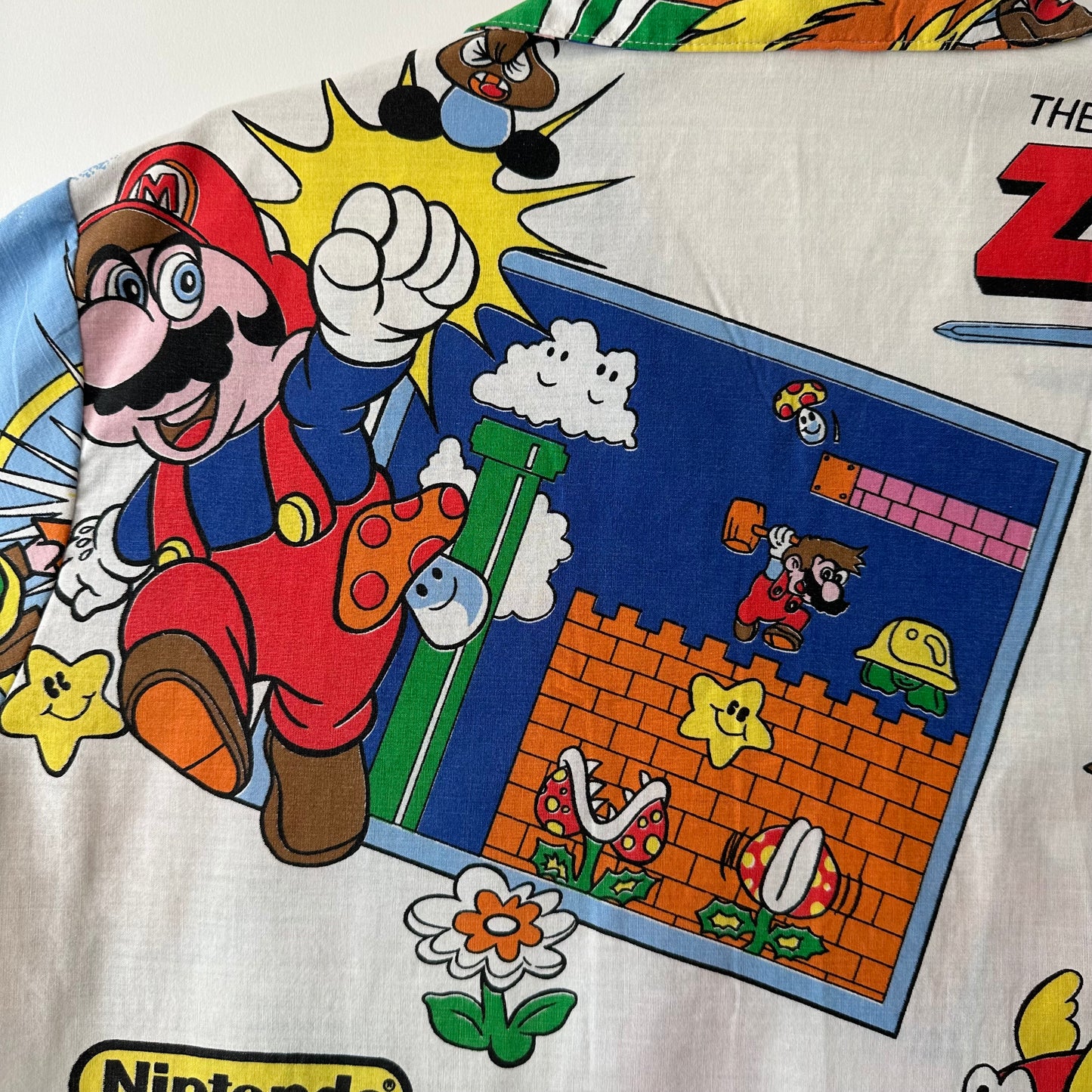 Camp shirt upcycled fr vintage 1988 Nintendo fabric - XL