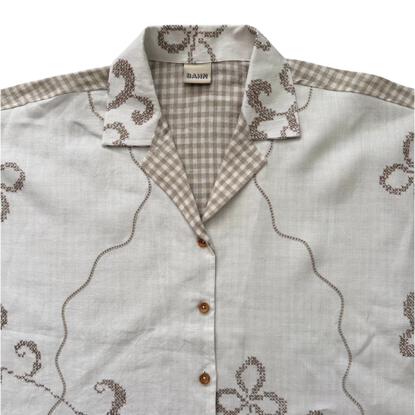 Gingham Winston linen cross-stitch shirt [OS]