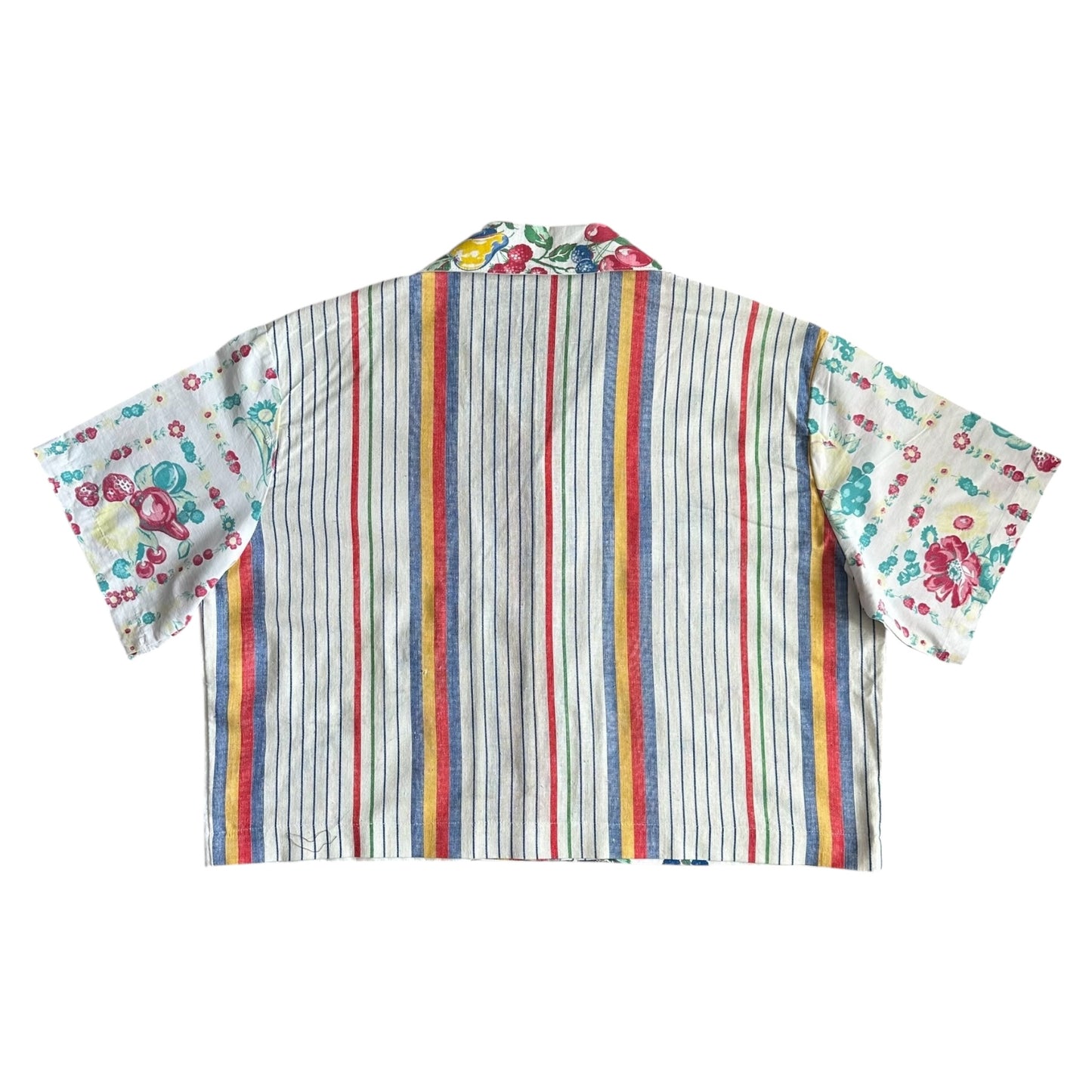 Cropped camp shirt upcycled fr vtg dish towels [XL]