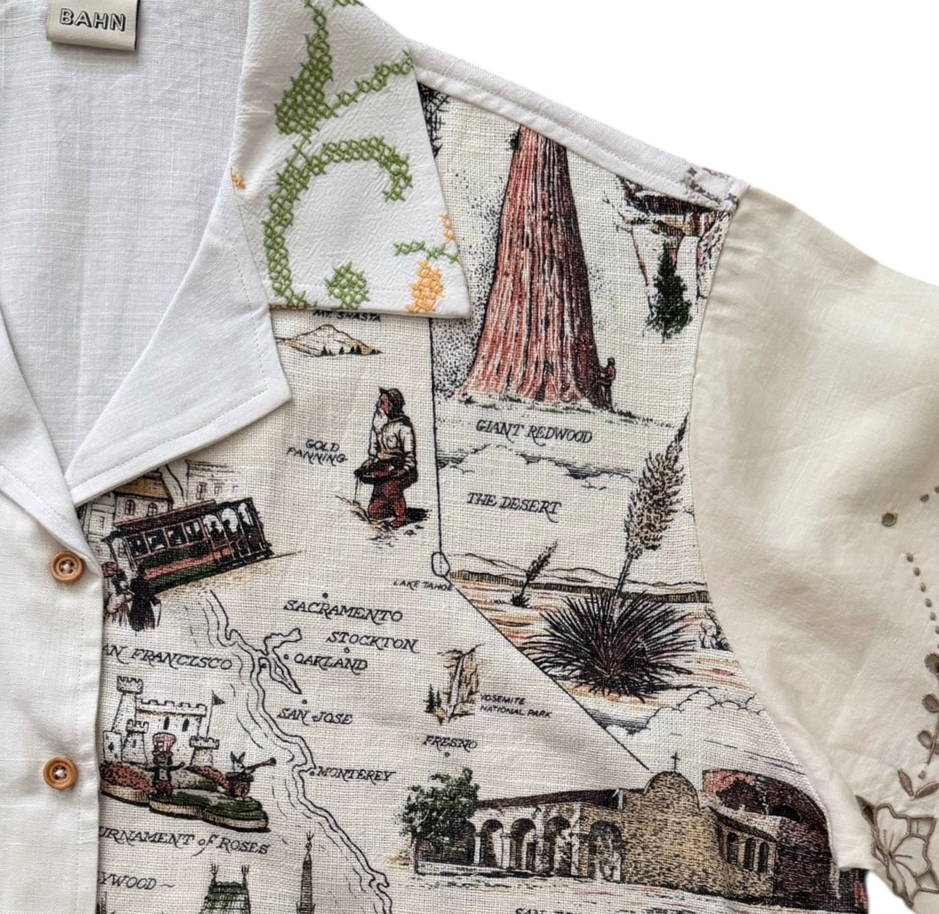 California linen tea towel cropped camp shirt [XL]