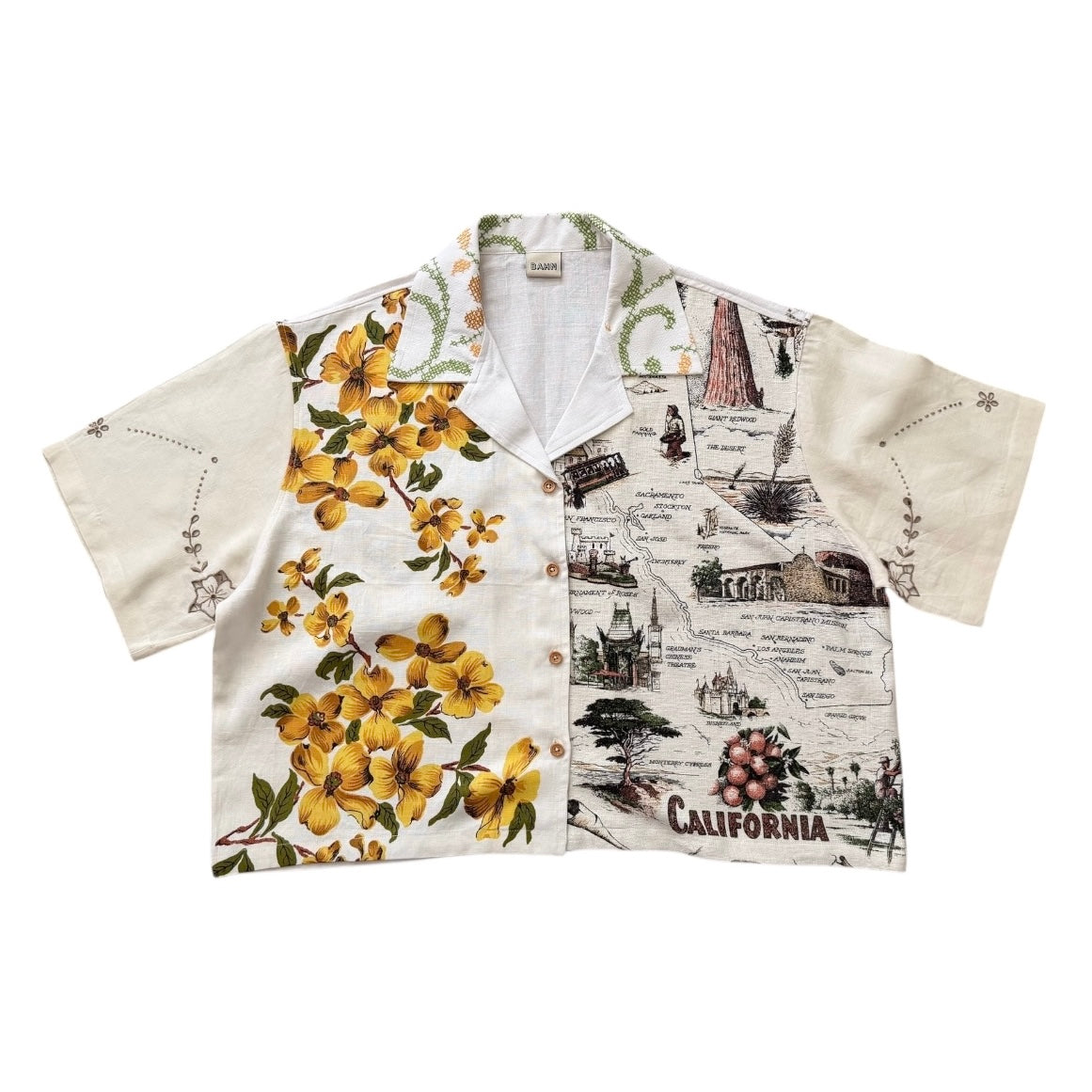 California linen tea towel cropped camp shirt [XL]