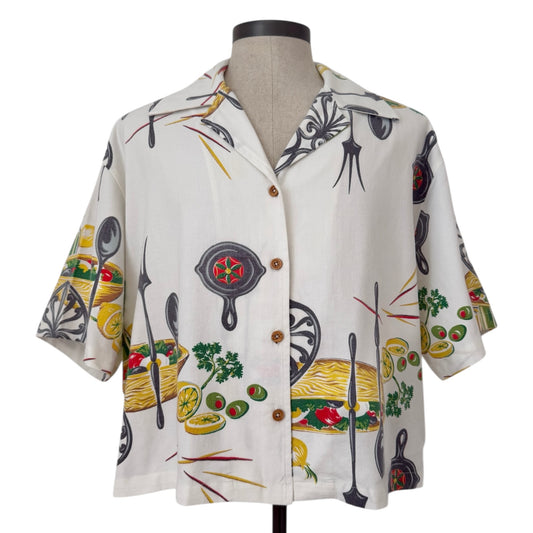 Barbecue cropped cut-out camp shirt [XL]