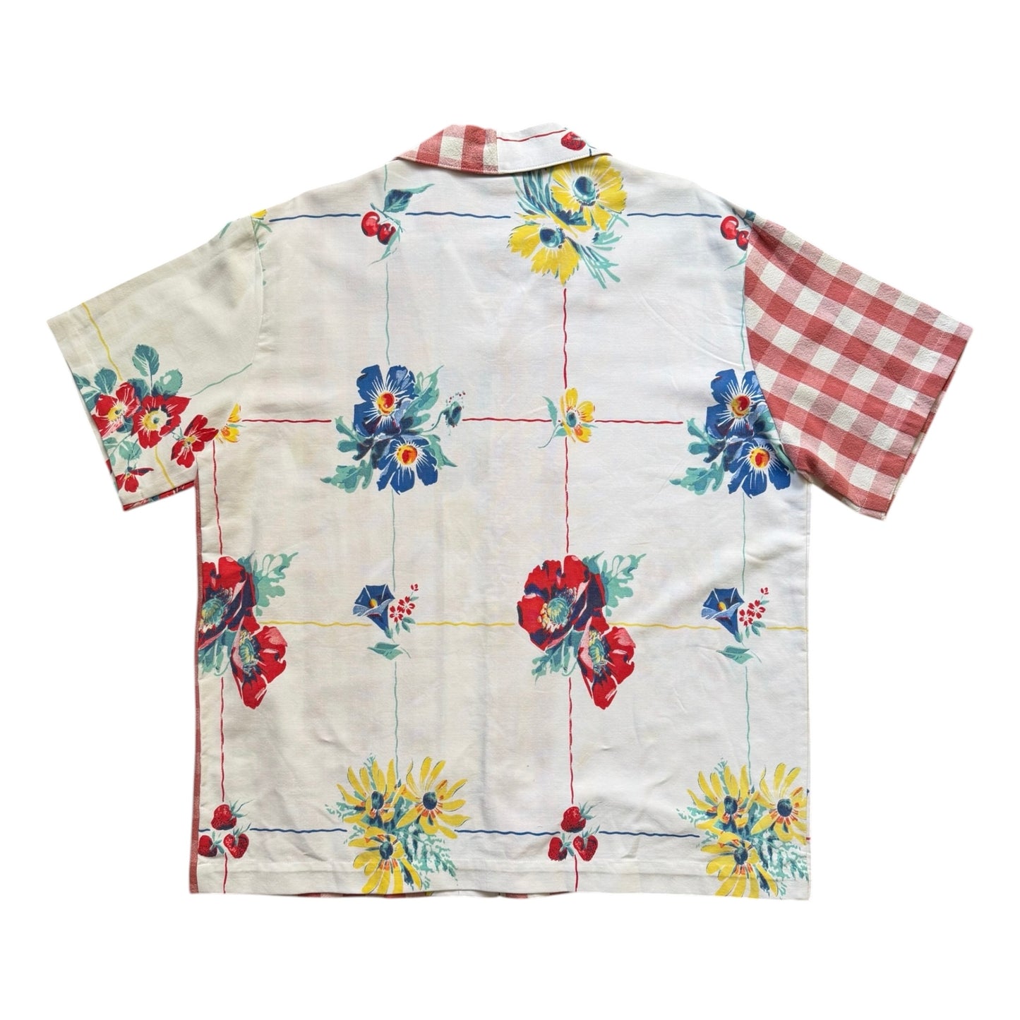 Red Gigham Floral camp shirt  [XL]