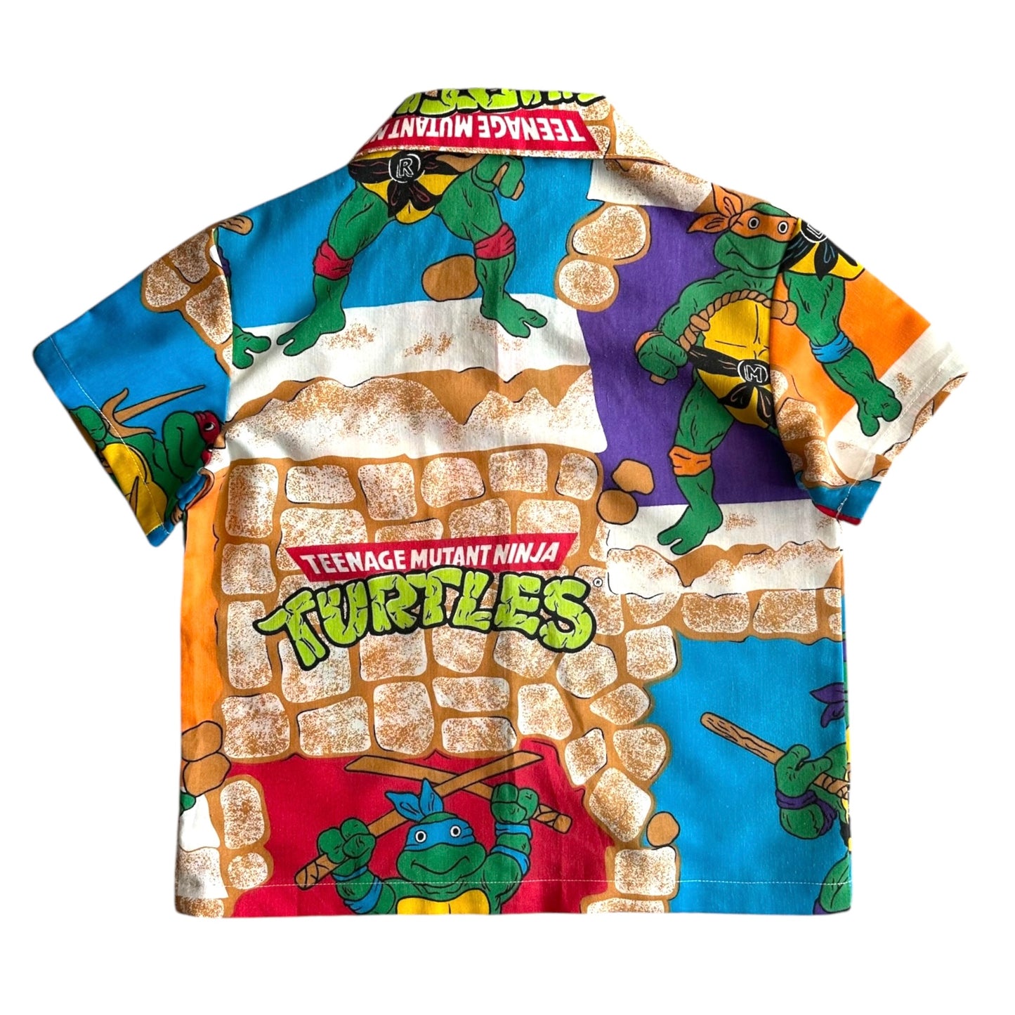 Kids’ camp shirt upcycled fr Teenage Mutant Ninja Turtles fabric [XL]