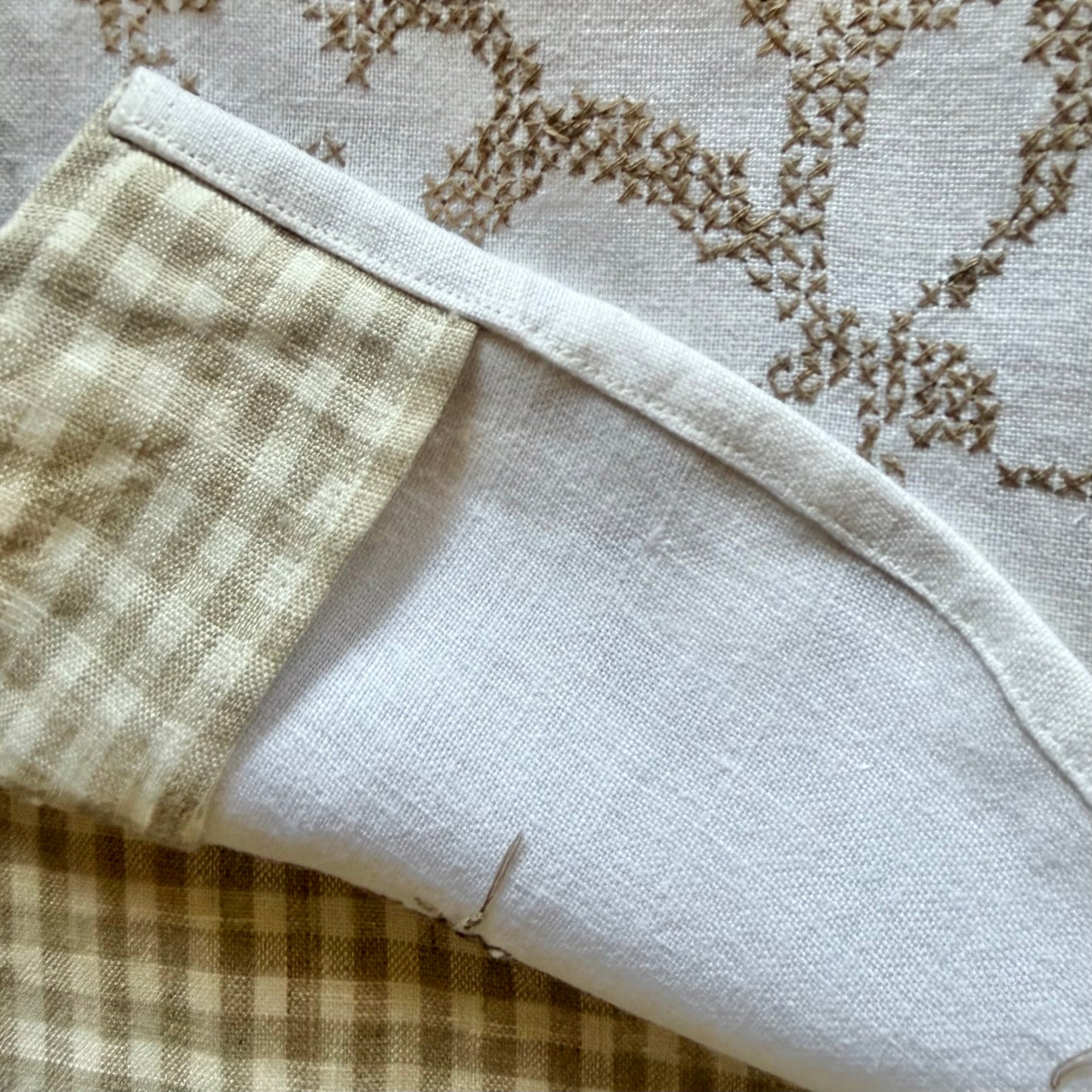 Gingham Winston linen cross-stitch shirt [OS]