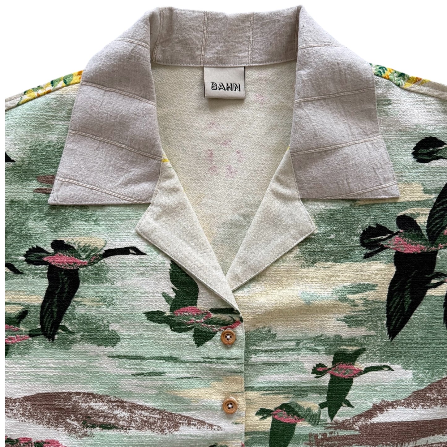 Flying Ducks barkcloth cropped camp shirt [XL]