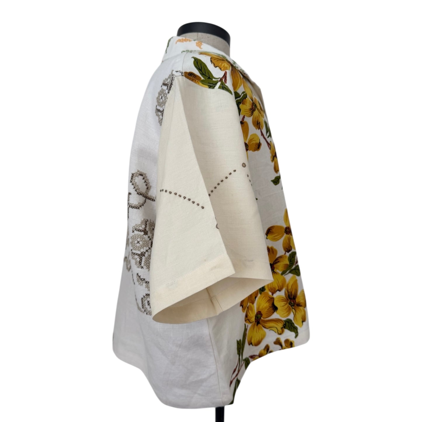 California linen tea towel cropped camp shirt [XL]