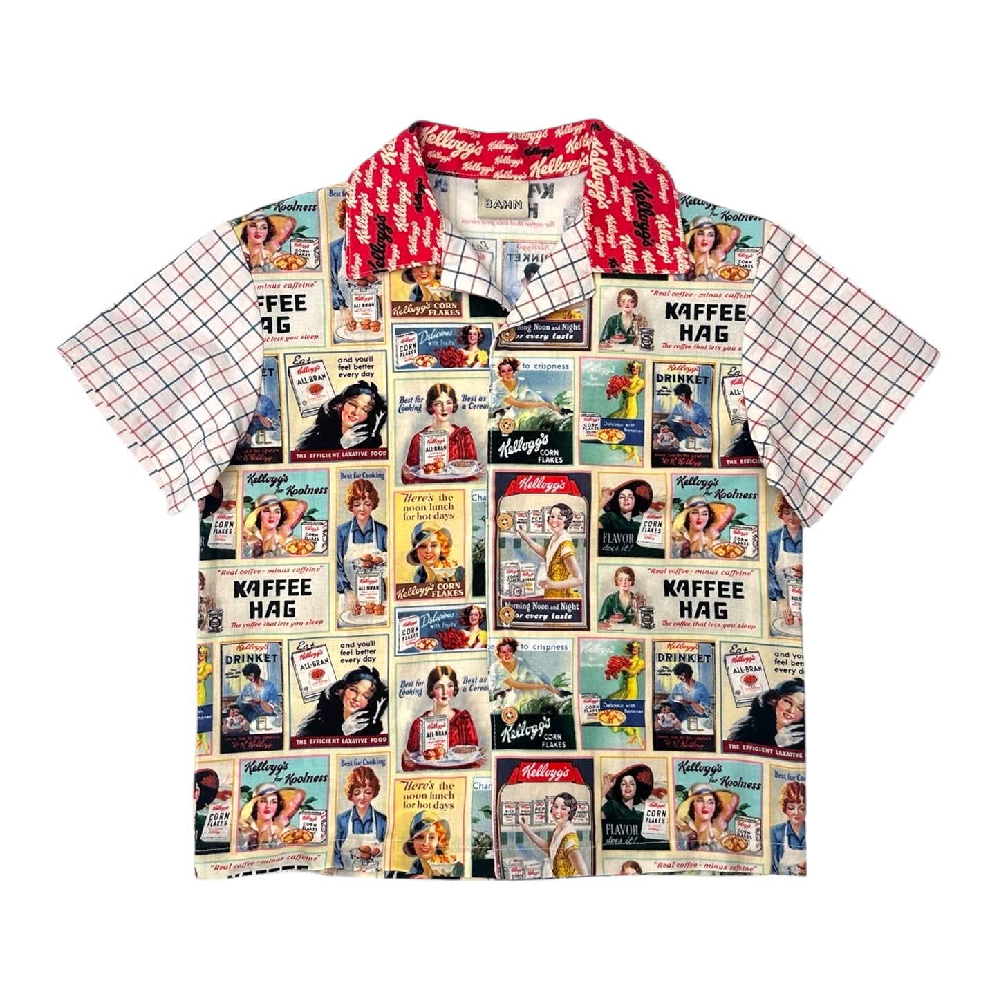 Kids’ camp shirt upcycled fr Kellogg’s fabric [XL]