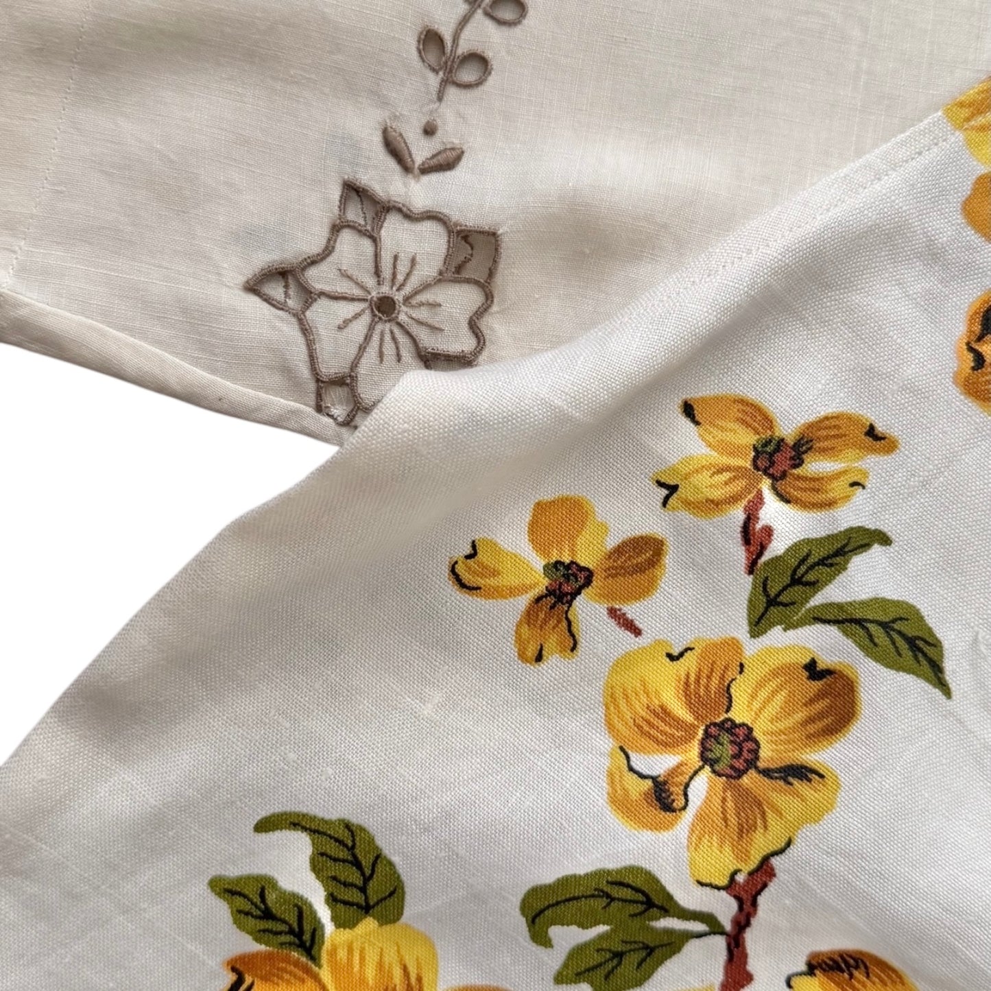 California linen tea towel cropped camp shirt [XL]