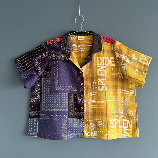 Eugene Bandana Color block Linen Camp Shirt  No 2 - Sz OSP