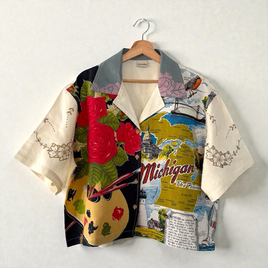 Michigan tea towel cropped camp shirt [XL]