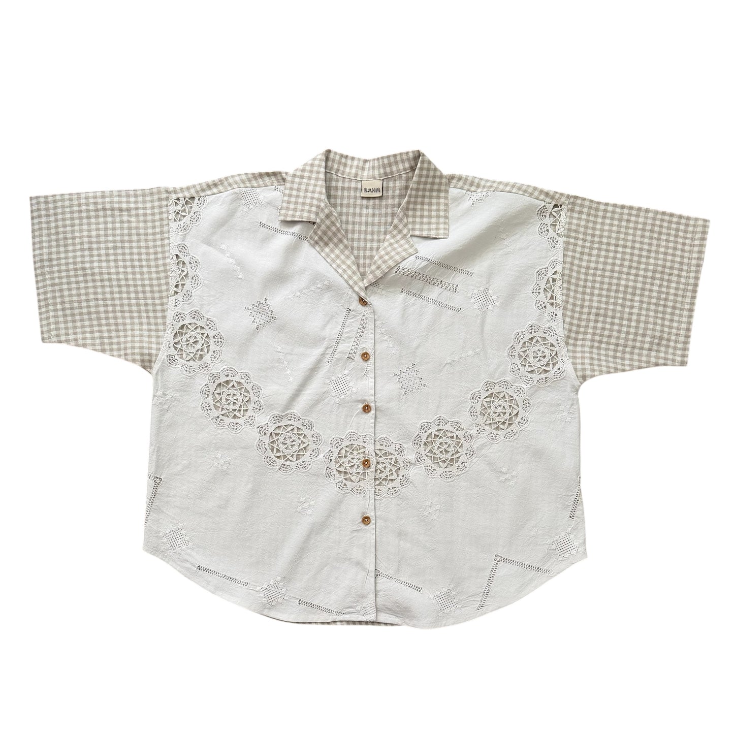 Lace Gingham Winston linen shirt [OS]