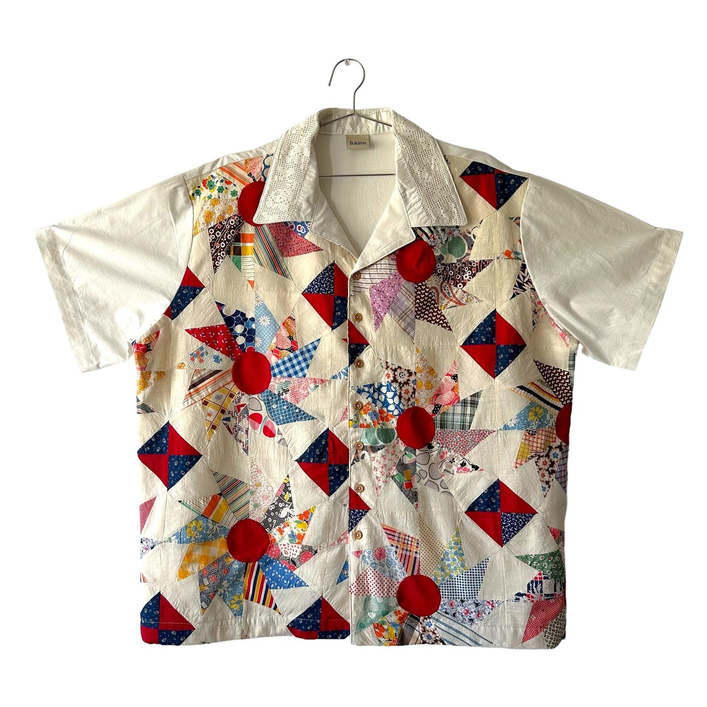 ‘Spinning Pinwheels’ vintage quilt Top Camp Shirt - 2XL