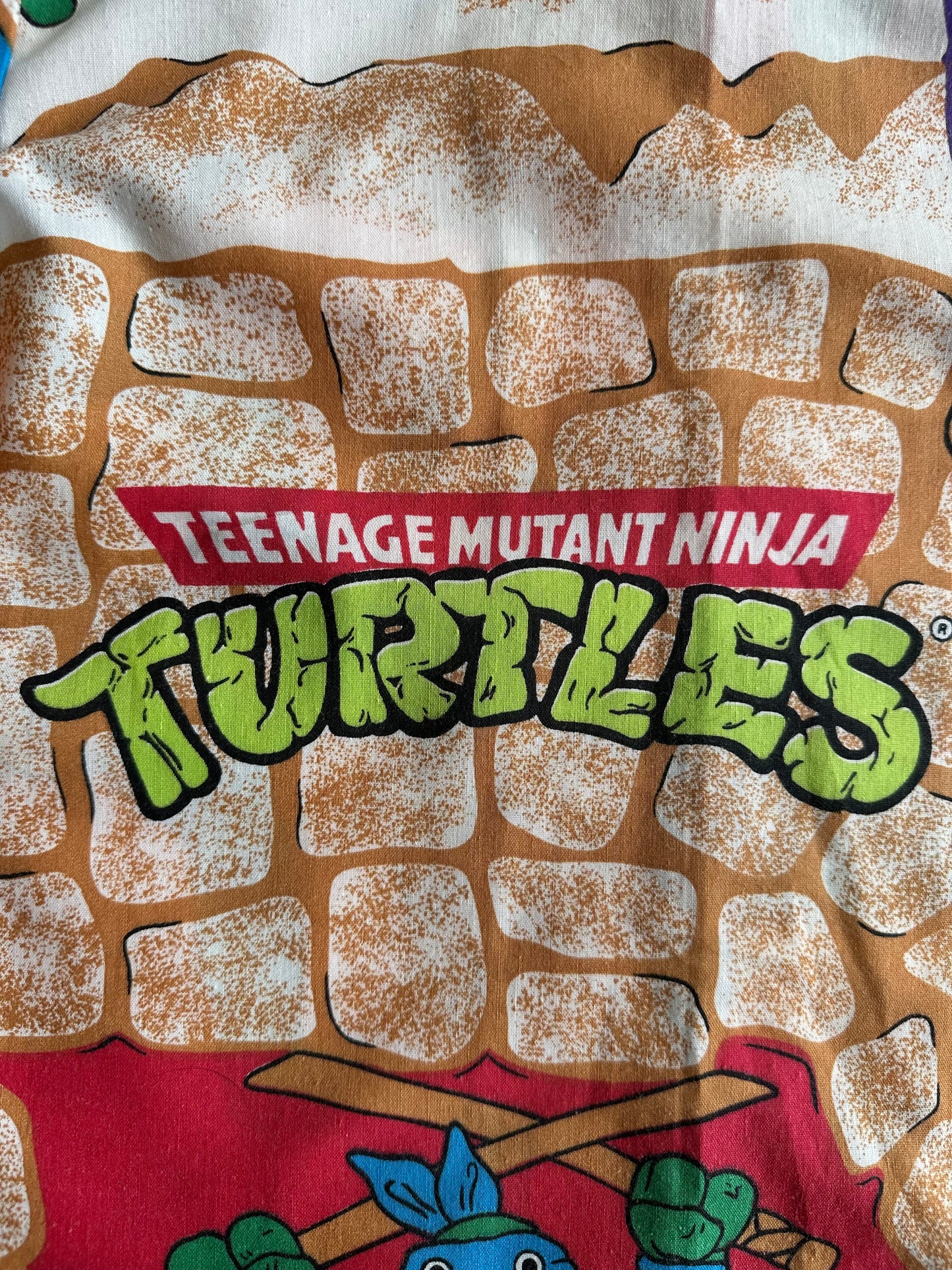 Kids’ camp shirt upcycled fr Teenage Mutant Ninja Turtles fabric [XL]