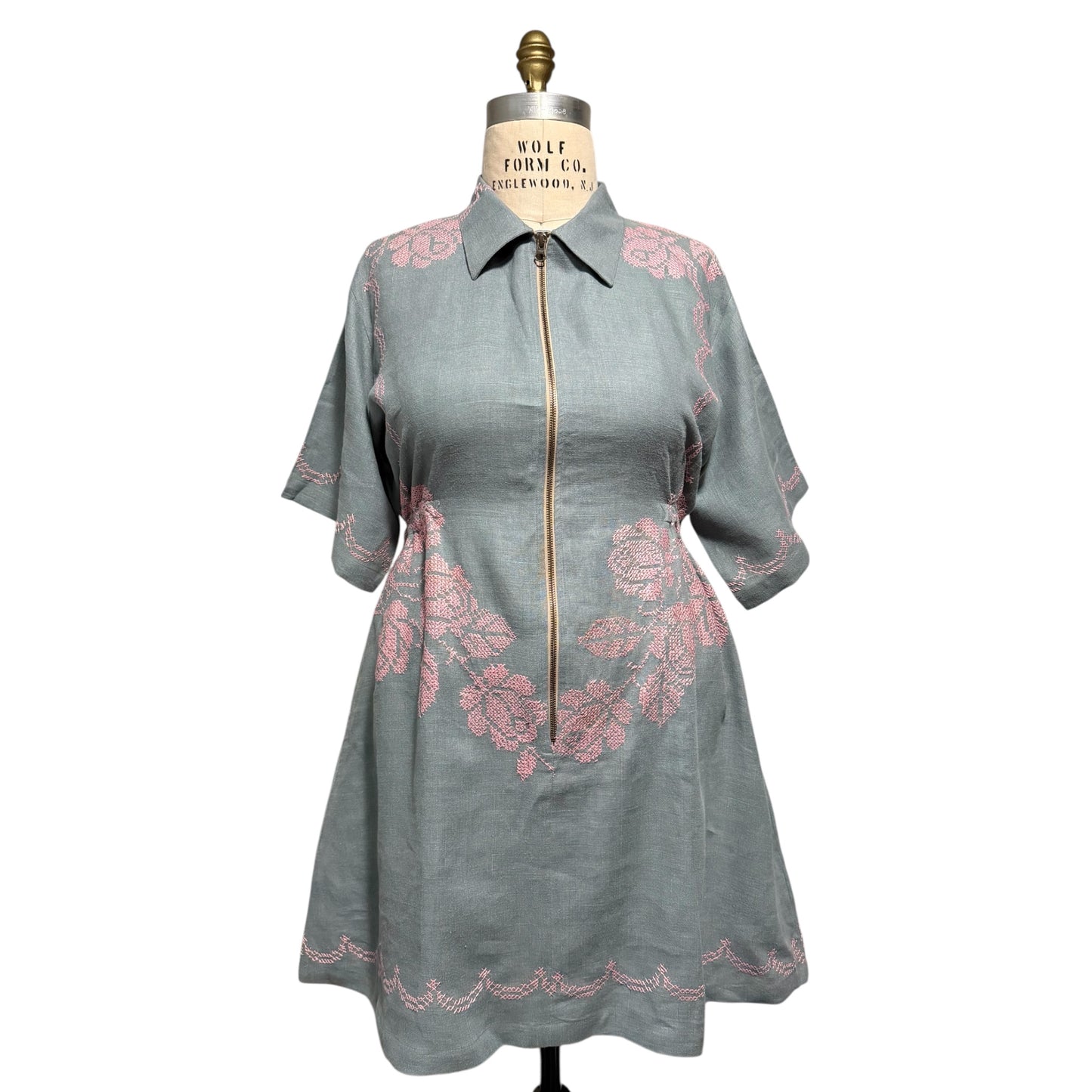 Cross-stitched Linen Bethany zipper dress [L/XL]