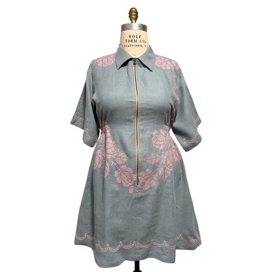 Cross-stitched Linen Bethany zipper dress [L/XL]