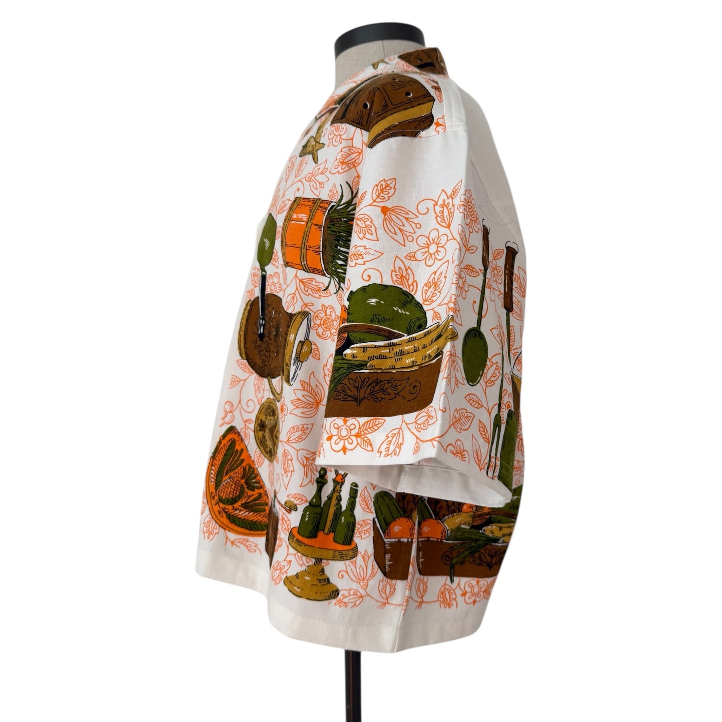Retro potted plants  cropped camp shirt [XL]