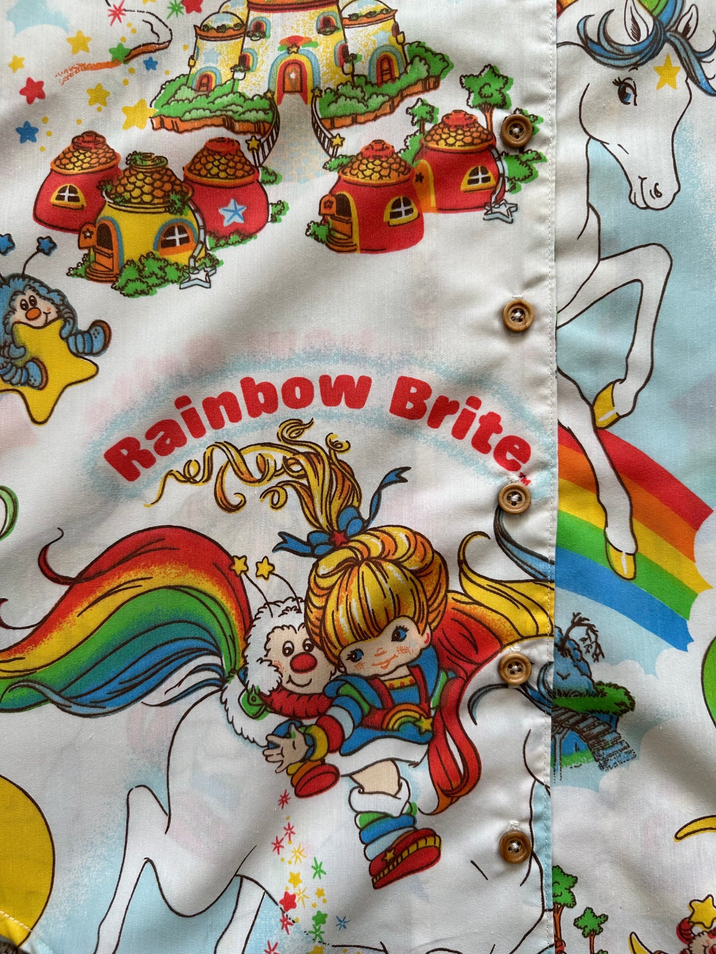 Winston button shirt upcycled fr Rainbow Brite fabric [OS]