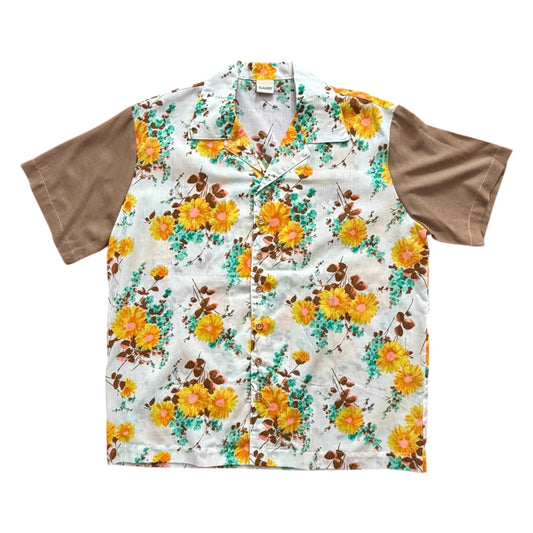 Floral semi sheer camp shirt  [XL]