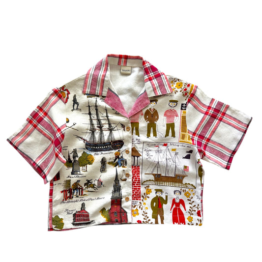 Massachusetts linen cropped camp shirt [L]