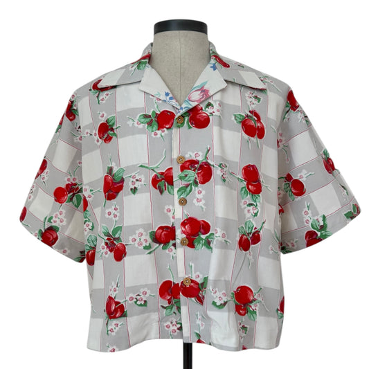 Apple Blossom cropped camp shirt [XL]