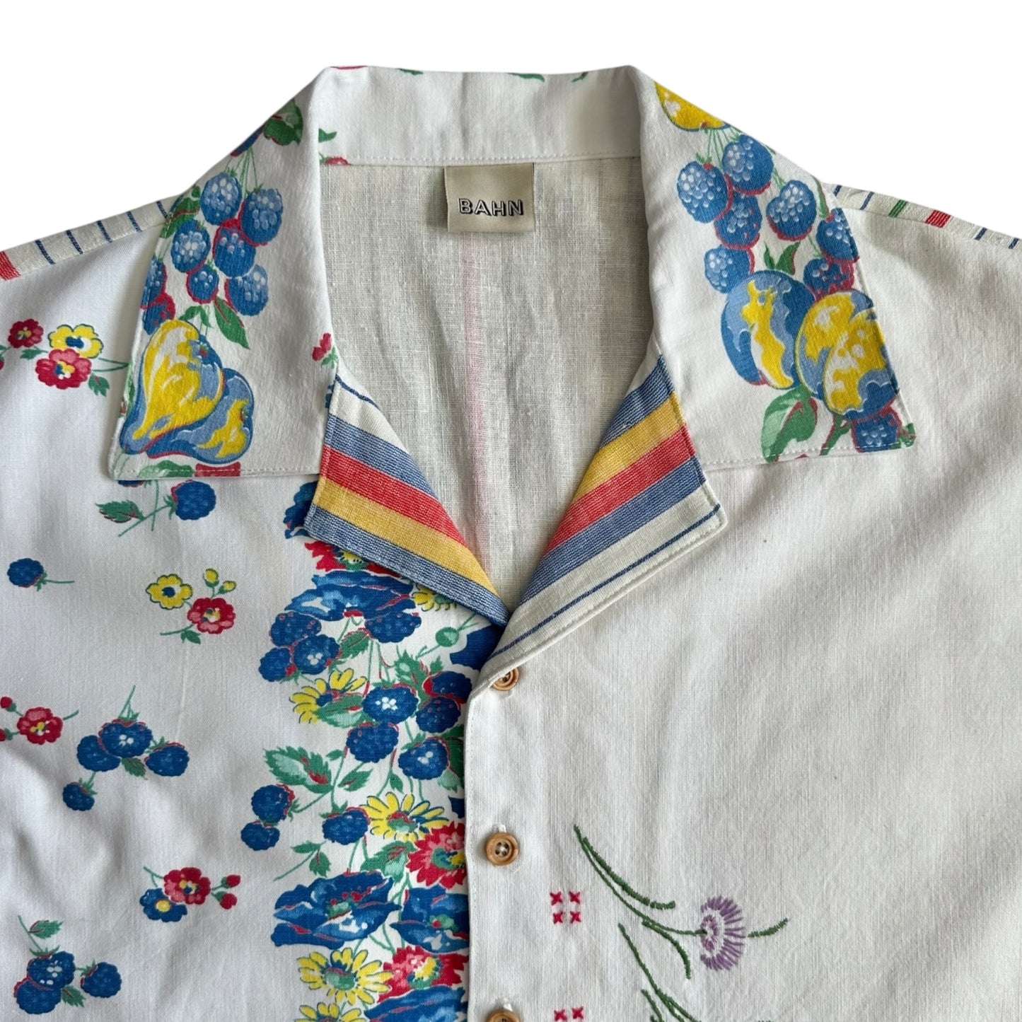 Cropped camp shirt upcycled fr vtg dish towels [XL]