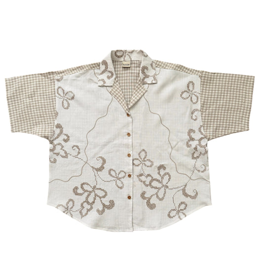 Gingham Winston linen cross-stitch shirt [OS]