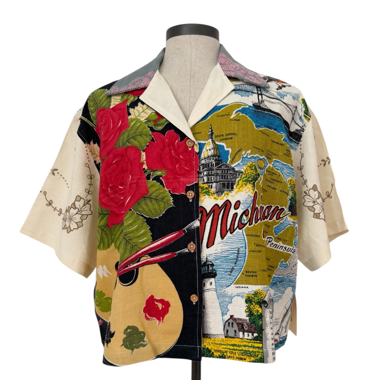 Michigan tea towel cropped camp shirt [XL]