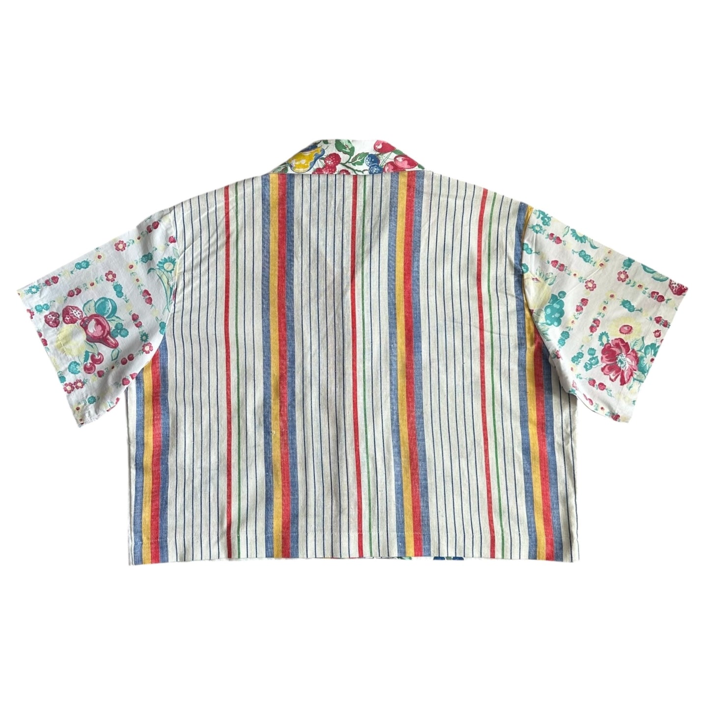 Cropped camp shirt upcycled fr vtg dish towels [XL]
