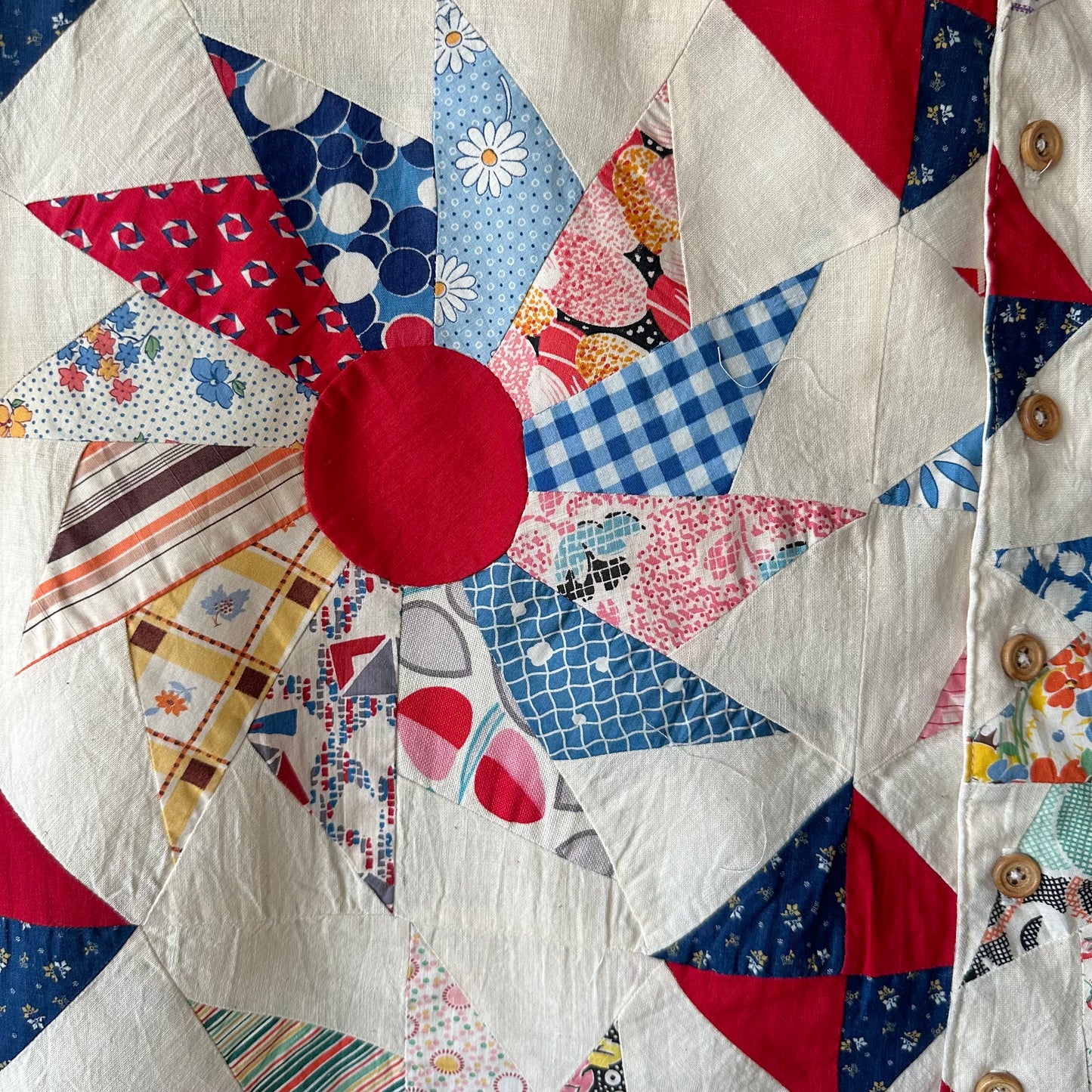 ‘Spinning Pinwheels’ vintage quilt Top Camp Shirt - 2XL