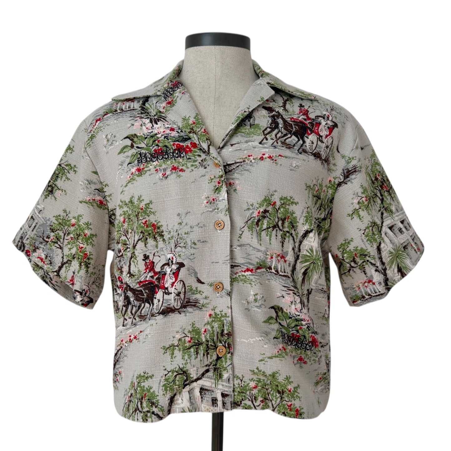 Afternoon Tea barkcloth cropped camp shirt [L]