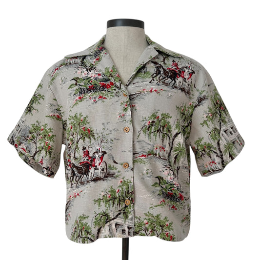 Afternoon Tea barkcloth cropped camp shirt [L]