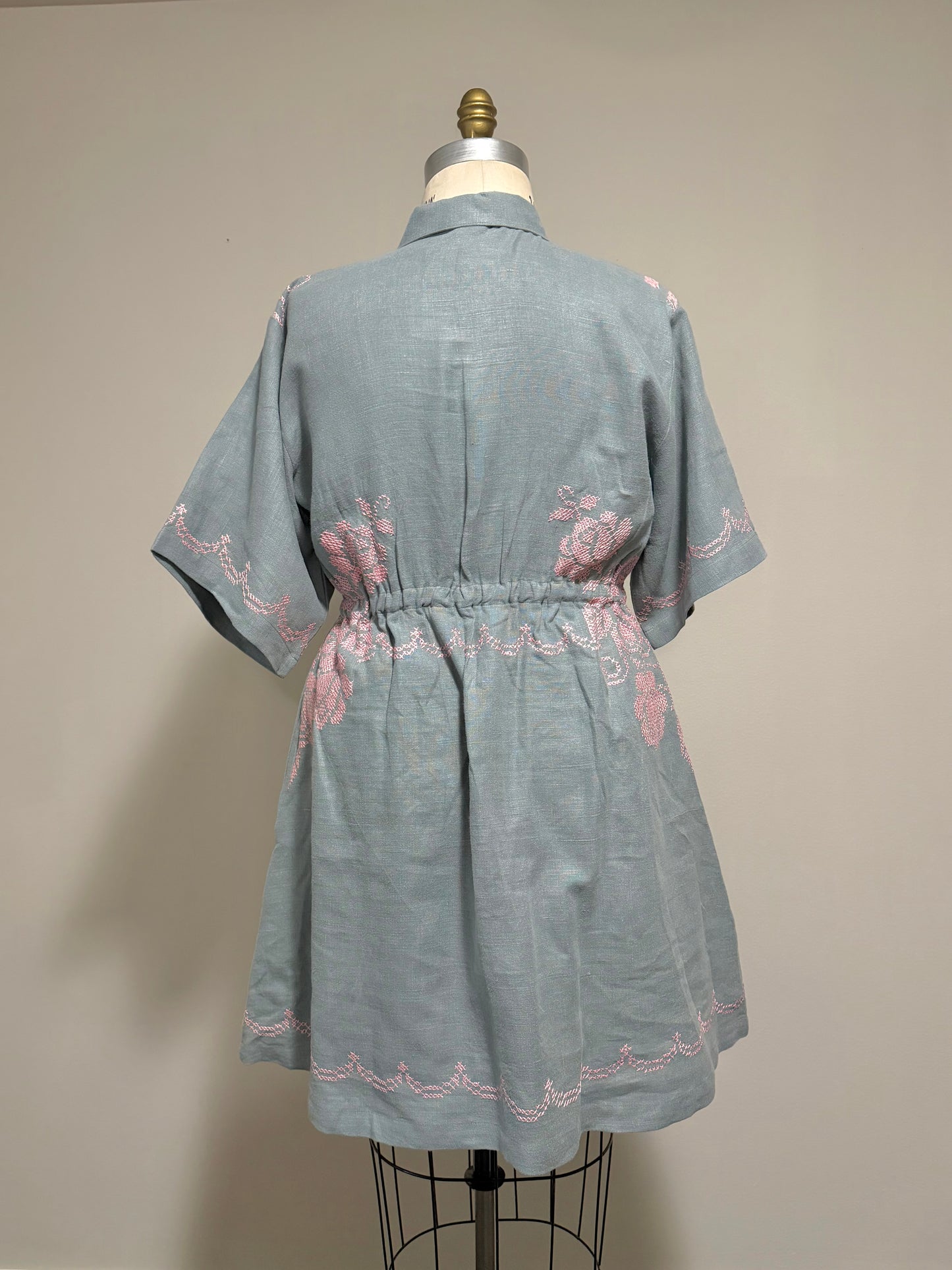 Cross-stitched Linen Bethany zipper dress [L/XL]