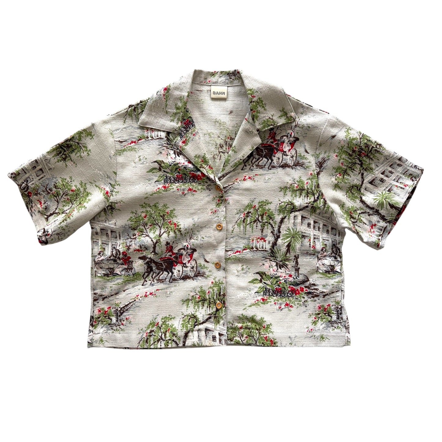 Afternoon Tea barkcloth cropped camp shirt [L]