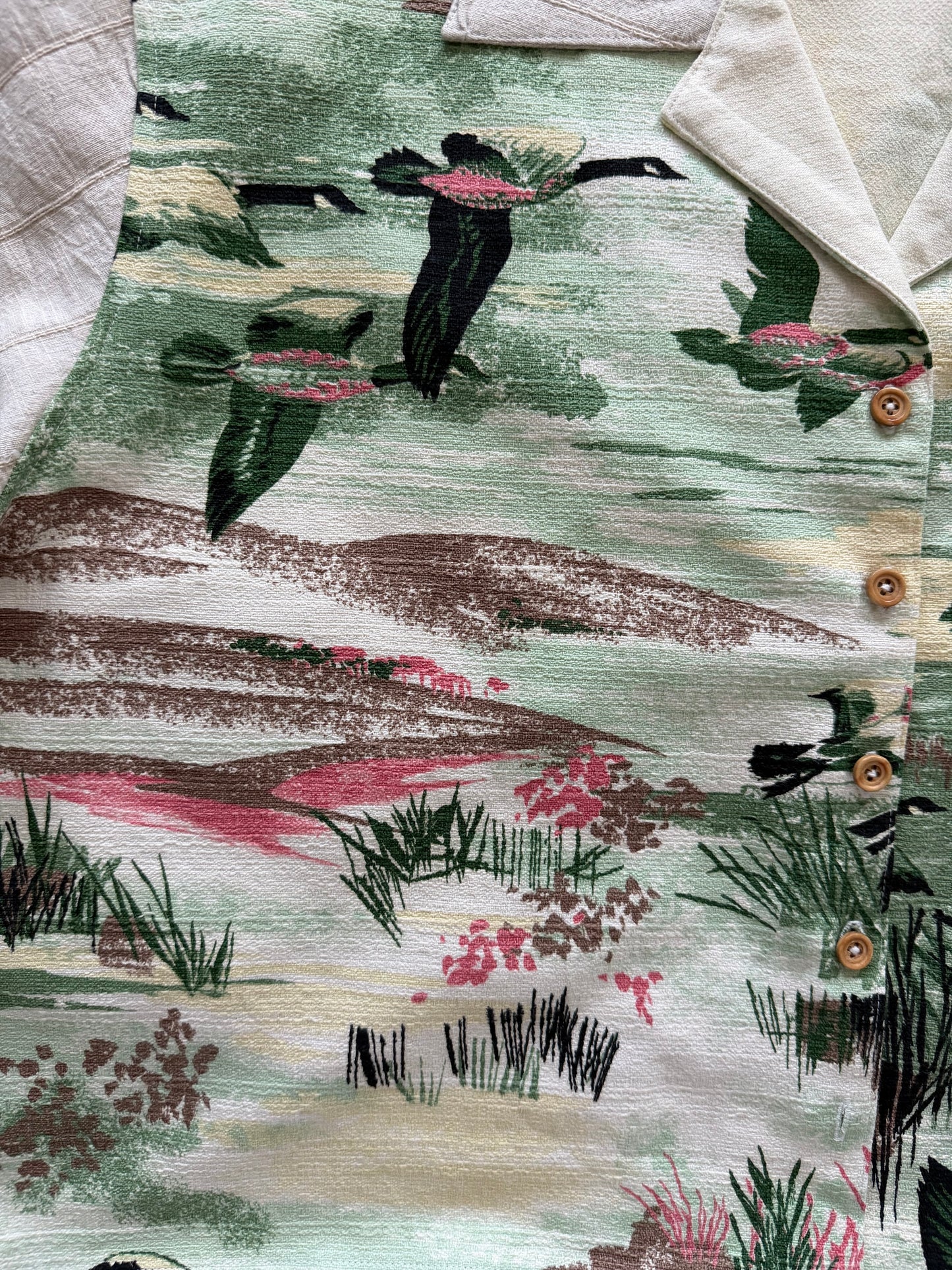 Flying Ducks barkcloth cropped camp shirt [XL]