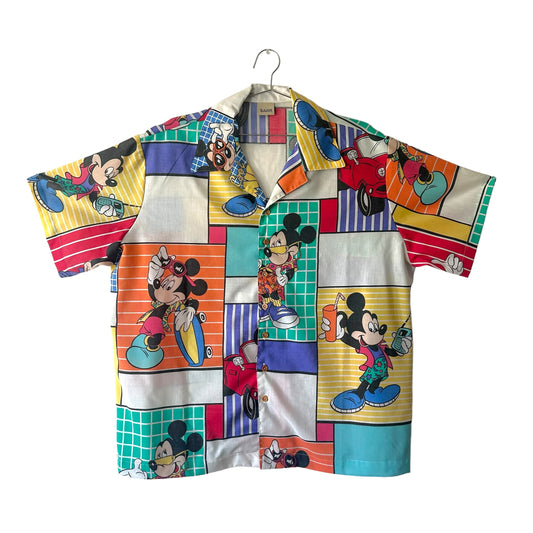 Camp Shirt Upcycled fr vintage Disney’s Mickey Mouse fabric - 2XL