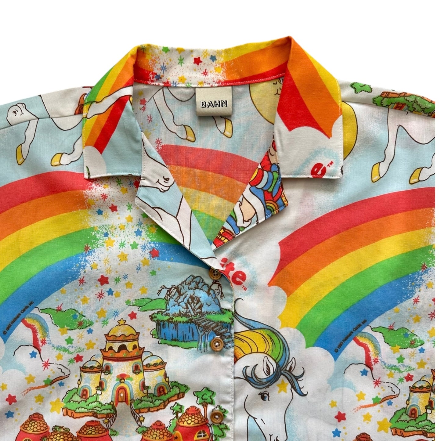 Winston button shirt upcycled fr Rainbow Brite fabric [OS]