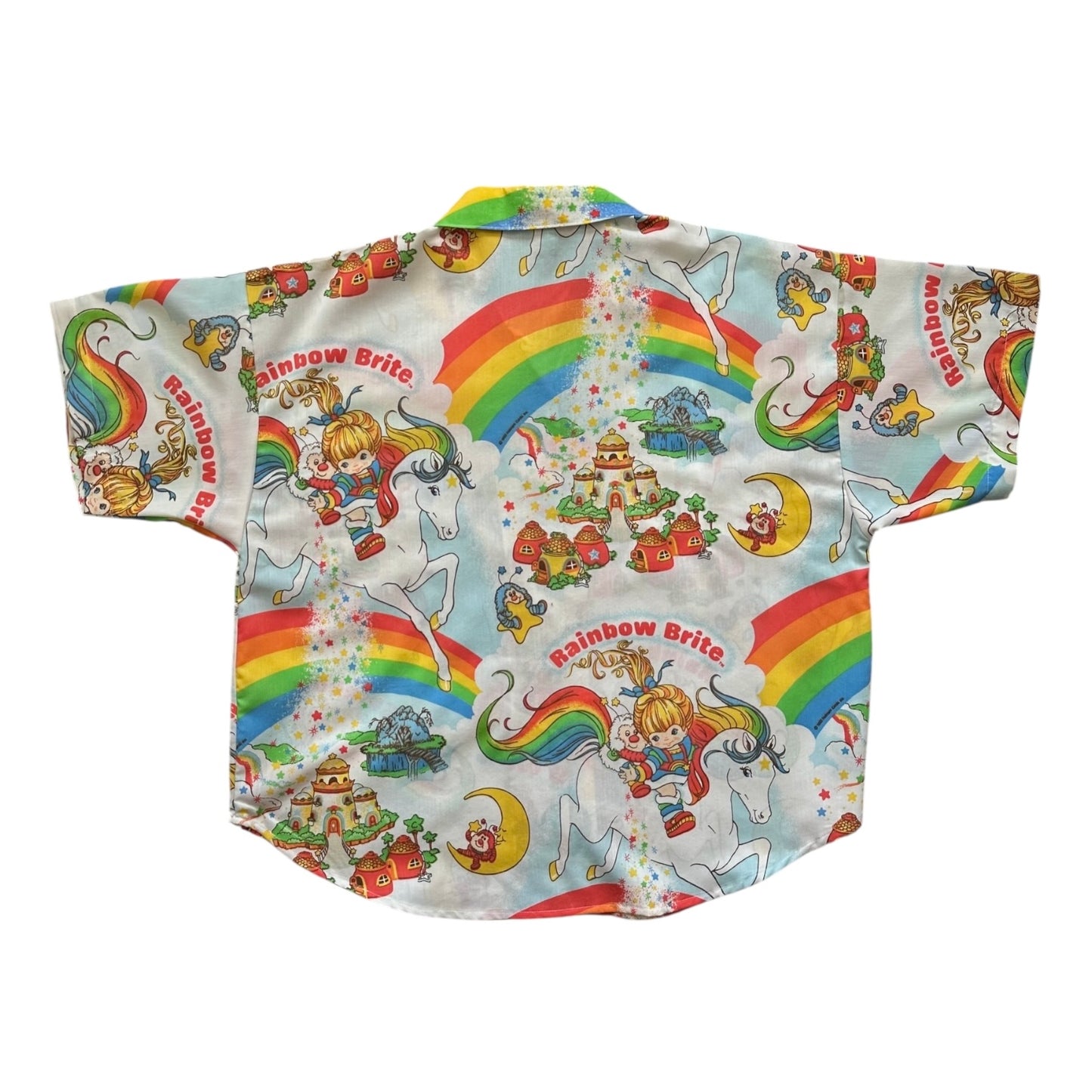 Winston button shirt upcycled fr Rainbow Brite fabric [OS]