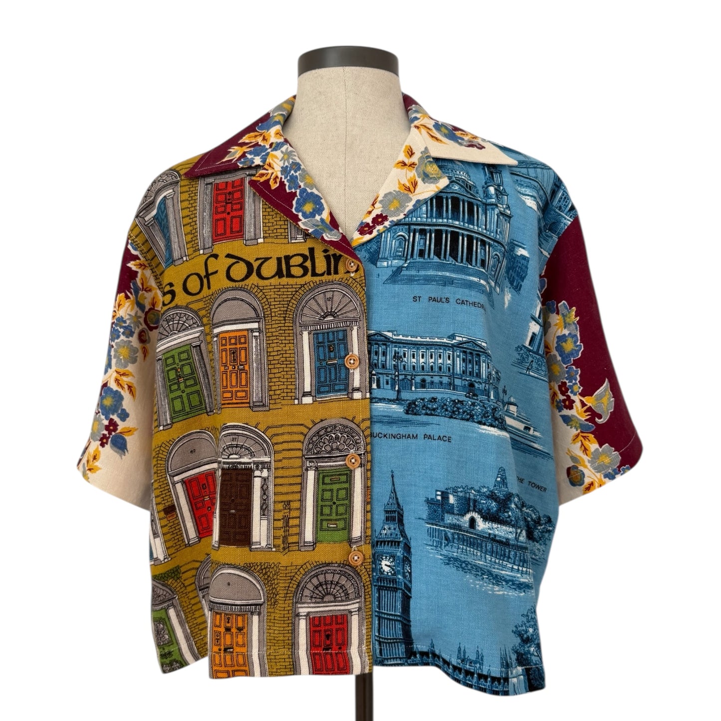 Doors of Dublin tea towel cropped camp shirt [XL]