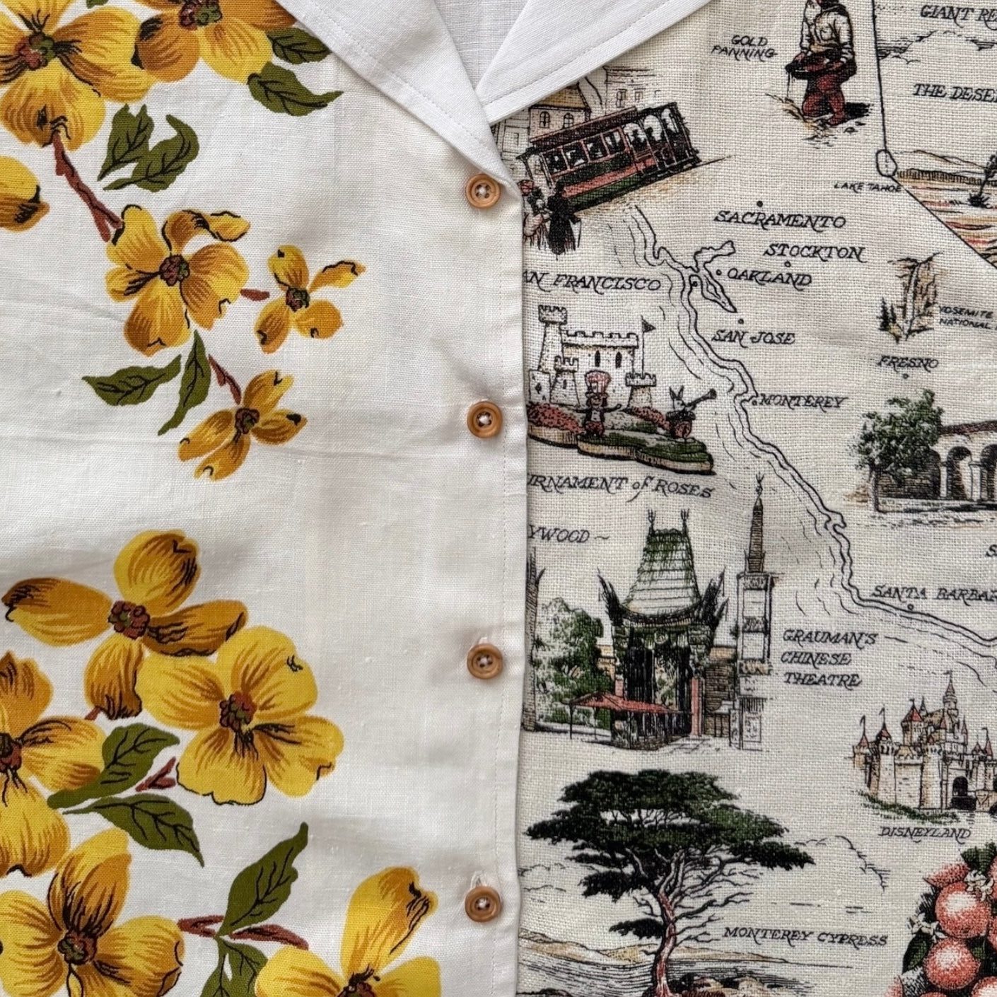 California linen tea towel cropped camp shirt [XL]