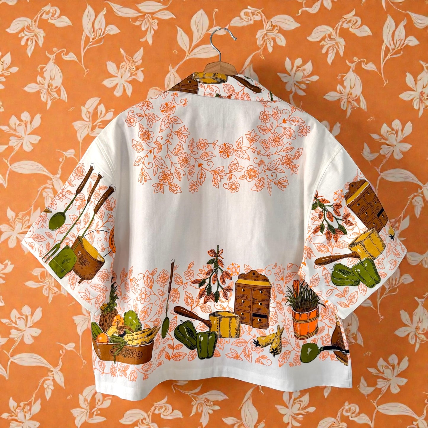 Retro potted plants  cropped camp shirt [XL]