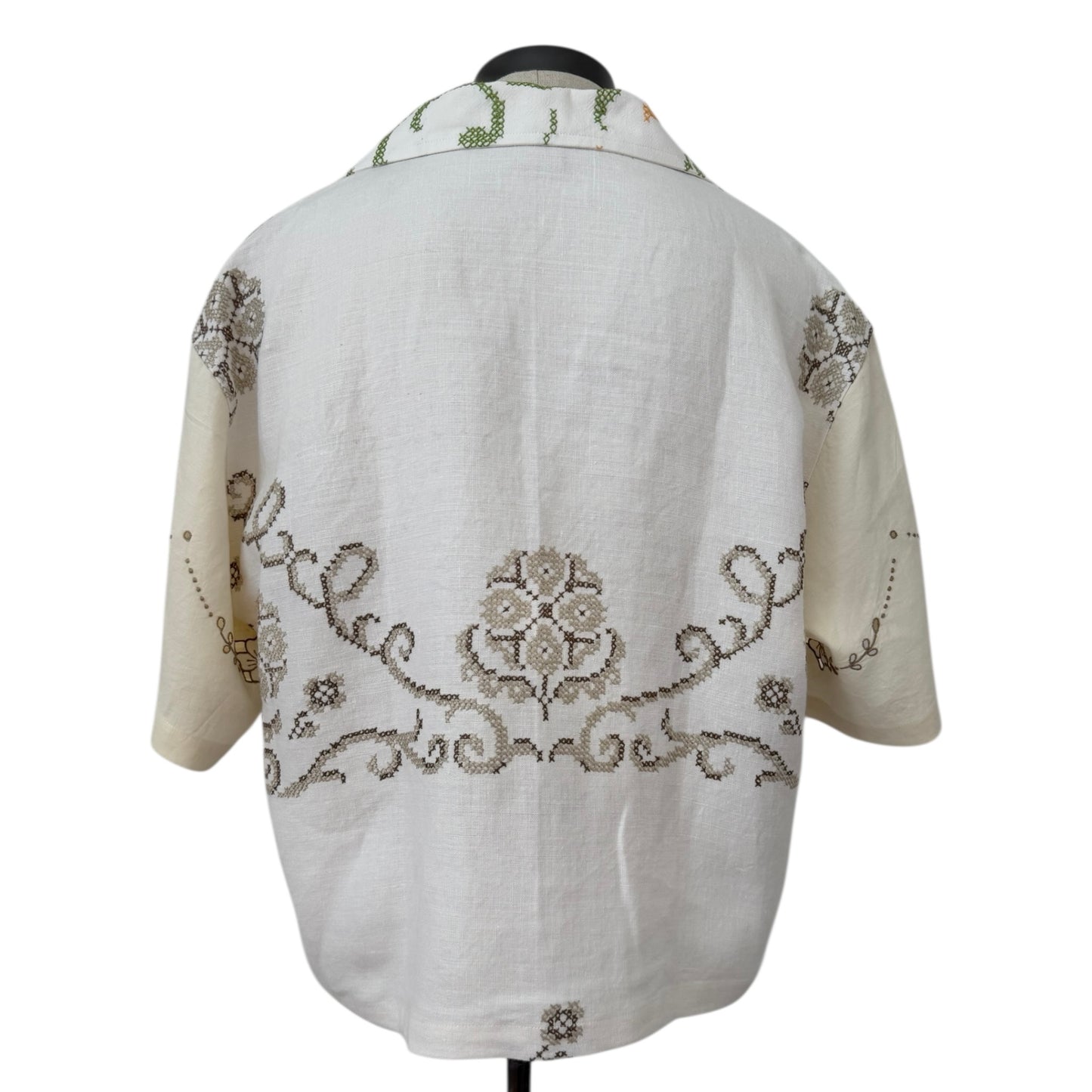 California linen tea towel cropped camp shirt [XL]